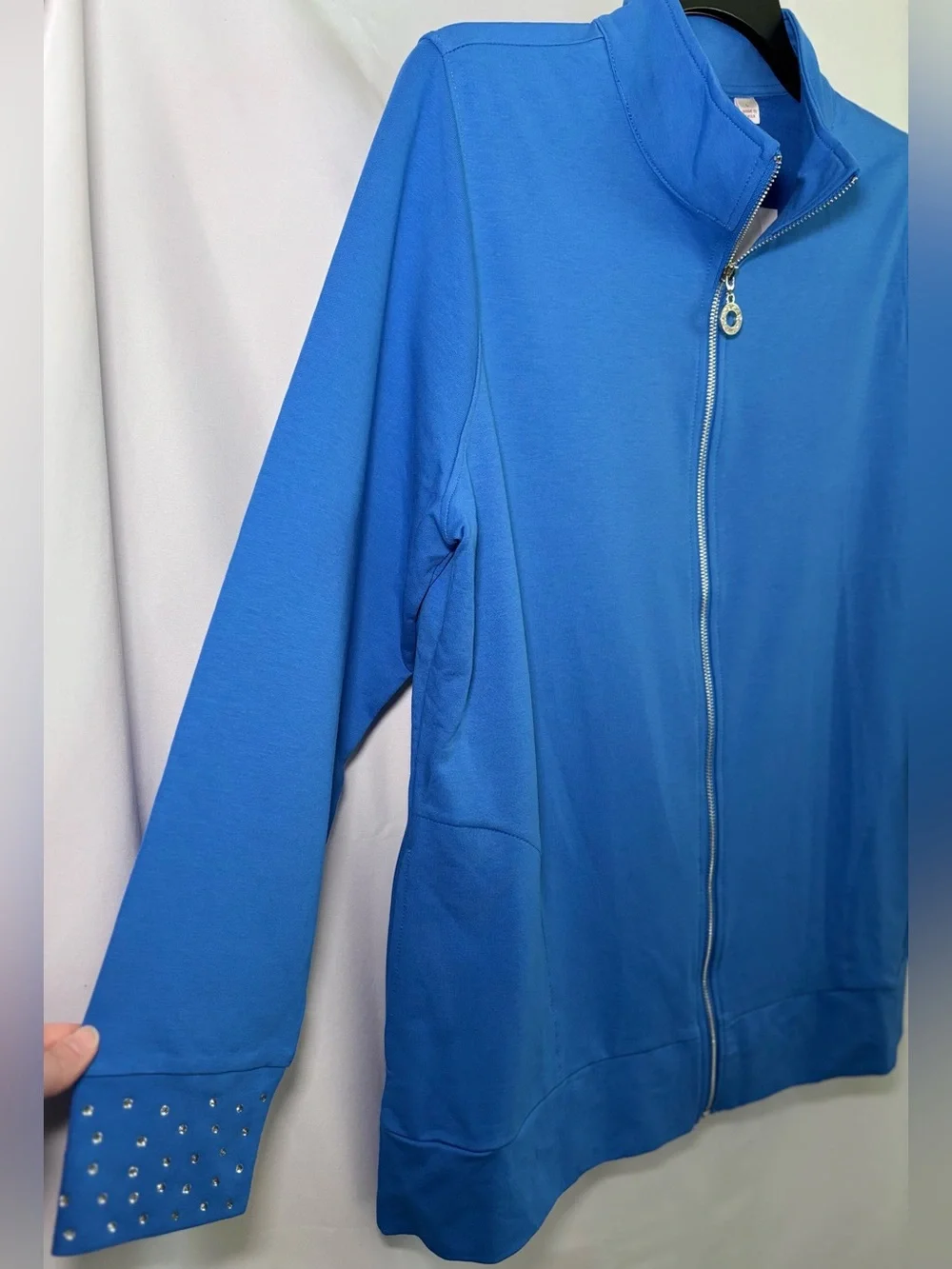 Quacker Factory by Jeanne Bice Royal Blue Full Zip Jacket w/ Rhinestone Accents
